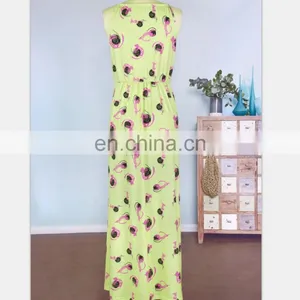 2019 Mommy and me Clothing Knit Cotton Little Girls Green Floral Printed Baby Summer Dresses thumbnail-4