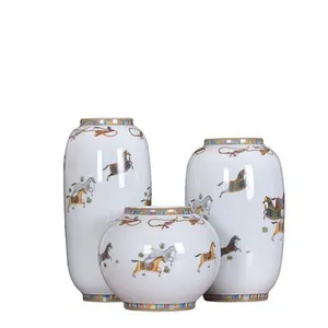 New Chinese Creative Horse Hand Made Color Paint White Ceramic Vase For Shopping Mall Decor thumbnail-5