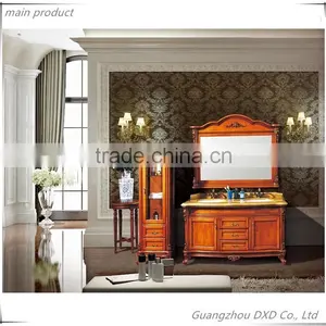 Brown Color Oak Bathroom Cabinet With Marble Top With Mirror thumbnail-1
