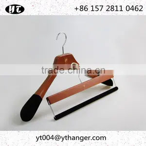 High End Brown Wooden Hanger and Pants Hanger With Anti-slip Velvet thumbnail-1