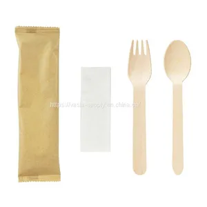 Biodegradable Disposable FSC Wrapped Wooden Cutlery Wooden Fork thumbnail-1