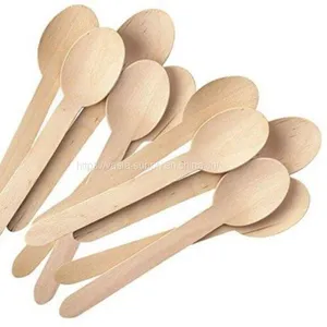 Hot Sale Eco-friendly Compostable Disposable Brown Bamboo Wooden Spoon 16cm thumbnail-1