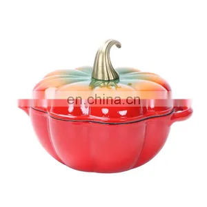 Cast Iron Blue Enamel 24cm Kitchenware Pumpkin Shaped Pot Soup Pot thumbnail-2