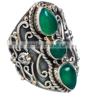 GREEN ONYX RING ,WHOLESALE SILVER JEWELRY,SILVER EXPORTER,SILVER JEWELRY FROM INDIA thumbnail-1