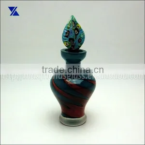Blue With Red Swirl Glass Perfume Bottle, Diffuser for Home Deco, 125ml, Hand Made thumbnail-1