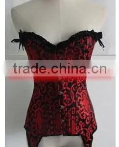 Wholesale Cheap Lady Sexy Burlesque Lace up Red Floral Corset Bustier Garter Wholesale Checkout thumbnail-1