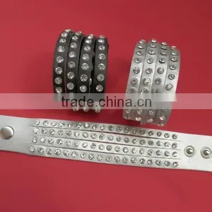 Produce 4 Rows of Rhinestones Studded Genuine Leather Luxury Bracelets Wristbands for Men & Women thumbnail-1