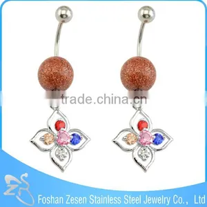 New Season Stainless Steel Hypoallergenic Hanging Artificial Ball Navel Belly Button Ring thumbnail-1