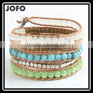 Top Quality 6mm Natural Turquoise Agate Beads Jewelry Leather 5 Wrap Bracelet Weaving Charms Bracelets For Women thumbnail-1