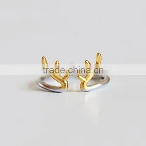 2015 Tiny Delicate Adjustable 925 Sterling Silver Deer Antler Ring thumbnail-4