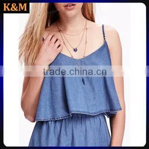 Chambray Overlay Dress Comfortable Dress Cute Dress thumbnail-1