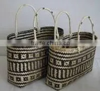 Woven Bamboo Shopping Basket Multi Color thumbnail-1
