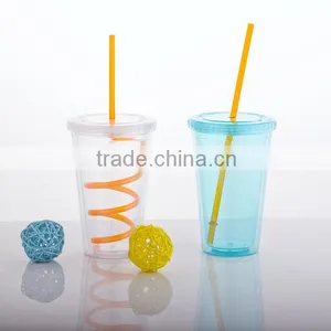 AS Material Double Wall 450ML BPA Free Plastic Cup With Straw - Pink Color thumbnail-4
