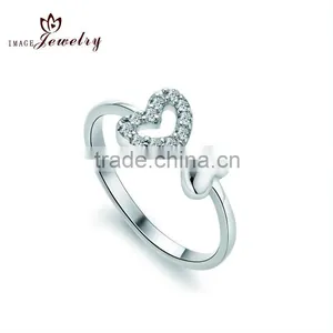 Micro Pave Setting cz Heart Shaped Silver Ring thumbnail-1
