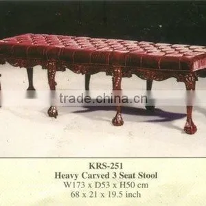 Heavy Carved 3 Seat Stool Mahogany Indoor Furniture thumbnail-1