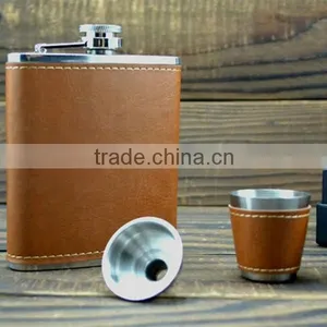 7oz Mini Hip Flask Stainless Steel Portable With Leather/ Hip Flask With2 Cups 1 Funnel thumbnail-3