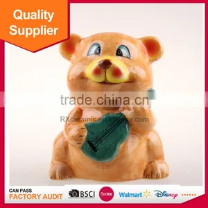 Hot Selling New Design Bear Playing Musical Instruments Shape Lovely Ceramic Piggy Bank thumbnail-1