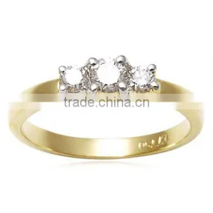 Three Diamond Engagement Ring, Gold Diamond Ring Supplier, Yellow Gold Diamond Ring Designs thumbnail-1