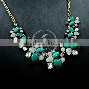 Vintage Bronze Green Stone Cabochon Chunky Choker Women Statement Necklace Fashion Chic Jewelry 2013 6390022 thumbnail-2