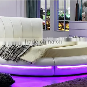 Bisini White Leather LED Round Bed, Luxury LED Round Bed thumbnail-1