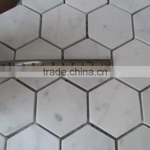Big Hexagon Bianco White Carrara Marble Mosaic Tile 12x12 thumbnail-3