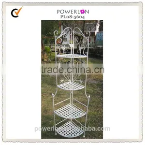 POWERLON Vintage Shabby Chic French Look 3-Tier Corner Metal Shelf Bakers Rack thumbnail-2