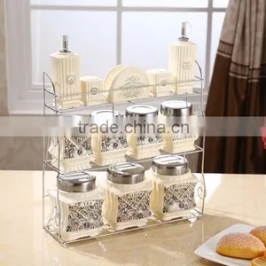 Kitchenware Food Storage Ceramic Canister Set With Metal Stand thumbnail-3