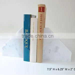 Simple Home Library Office Decor Minimalist Bookends White Carrara Marble Contemporary Bookend Stand thumbnail-1