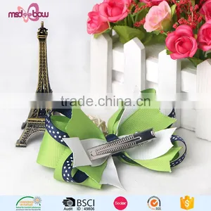 Latest Design Green Handmade Ribbon Grossgrain Hair Bows for Women thumbnail-3