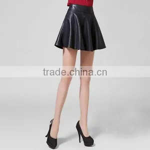 New Design Top Fashion Elegant Mini Short Sexy Black Leather Skirt thumbnail-4