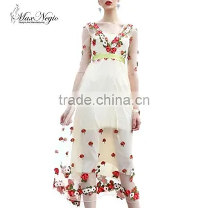 Maxnegio High Wais Mesh Bodycon Embroidery Casual Dress thumbnail-1