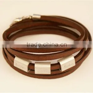 Personalized Engraved Leather Bracelet, Wrapped Leather Bracelet, Name/logo Stamped Bracelet,multi Strand Family Bracelet thumbnail-1