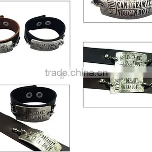 Handmade Square Tag Leather Bracelet With Words Engraved,wholesale Custom Mens Bracelets thumbnail-4