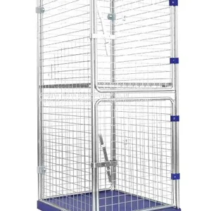 Supermarket Metal Wire Mesh Folding Roll Handling Cage Trolley thumbnail-1