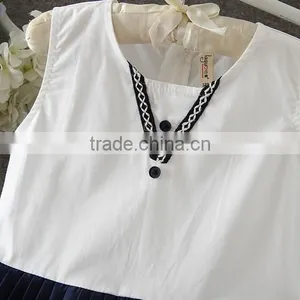 2017 New Arrival Korean Style White and Blue Casual Dress Children Simple Summer Dress Hoilday Beach Party Dresses Kids Clothing thumbnail-3