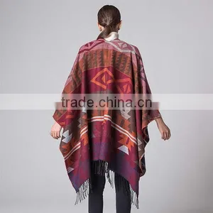 Special Design New Year Ladies Scarf Rhombus Shape Printed National Wind Women Muffle With Tassels thumbnail-3