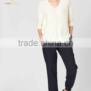 Fashion Knitwear V Neck Merino Wool Casual Sweater for Women thumbnail-4