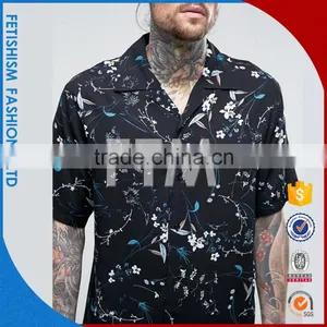 Printed Short Sleeve Men's Shirt Black Summer Style Fashion Casual Shirt thumbnail-3