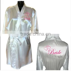 Personalised Heart Satin Wedding Bride Robe / Dressing Gown Satin Robe 02 thumbnail-1