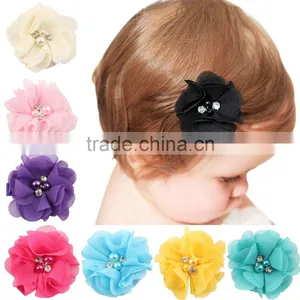 Handmade Pearl Rhinestone Flower Hairpin and Selling Foreign Trade for the 18 Color Optional Clip Flower thumbnail-1