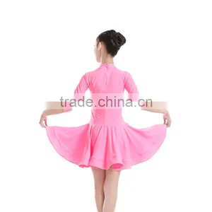 New Children Latin Dancewear Costumes Matt Pure Color Smooth Material Performance Dress Rumba Latin Clothing For Girls thumbnail-2