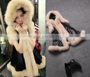 2014 the New Explosion Models in Europe and America Big Plush Leather Trim Grass Washed Hooded Sleeveless Long Vest thumbnail-1