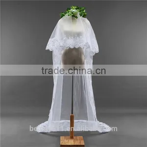 2017 Wholesale Wholesale White Wedding Lace Bridal Veils Fashionable Long Tulle HL09 thumbnail-1