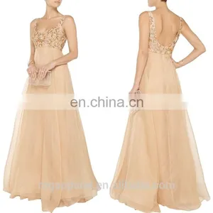 Fashion White Gold Bead and Sequin Embellished Dresses for Women, Silk Gown Evening Dress thumbnail-1