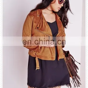 Oem Plus Size Female Faux Suede Biker Jacket Nice Design Low Price Made in China thumbnail-4