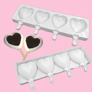 4 Cavity Ice Cream Mold Heart Shape Silicone Popsicle Form Maker Ice Lolly Moulds Ice Cube Tray For Party Bar Decoration thumbnail-5