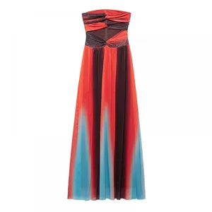 2025 Summer New One Collar Strapless Contrasting High Waisted Long Dress thumbnail-1