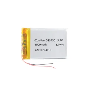 Hot Model Rechargeable 523450 Pouch Cell 3.7V 1000mAh Lithium Polymer Battery for Solar Power Light Fan thumbnail-3