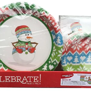 Ningbo PartyKing Christmas Party Holiday Disposable Dinnerware Tableware Color Printed Paper Plate With PE Coated Pack Made in China thumbnail-3