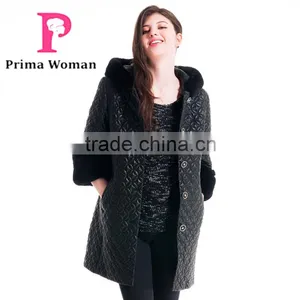 Winter Women Medium Length Embroidered Coat With Detachable Beaver Rabbit Skin Hat Overcoat thumbnail-2